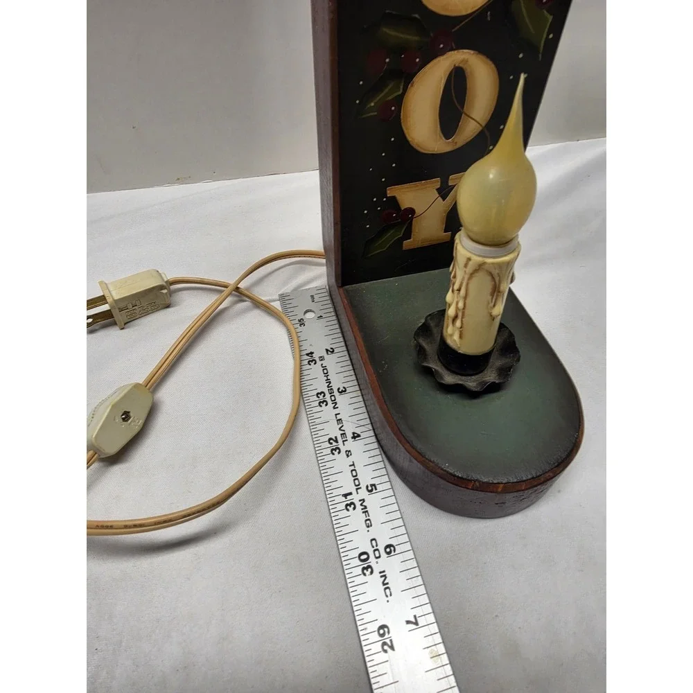 Vintage Primitive Wooden Christmas JOY Candle Lamp Rustic Holiday Decor Accent